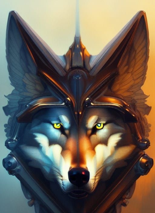 Wolf Angel Portrait in Cosmic Mixed Media Style