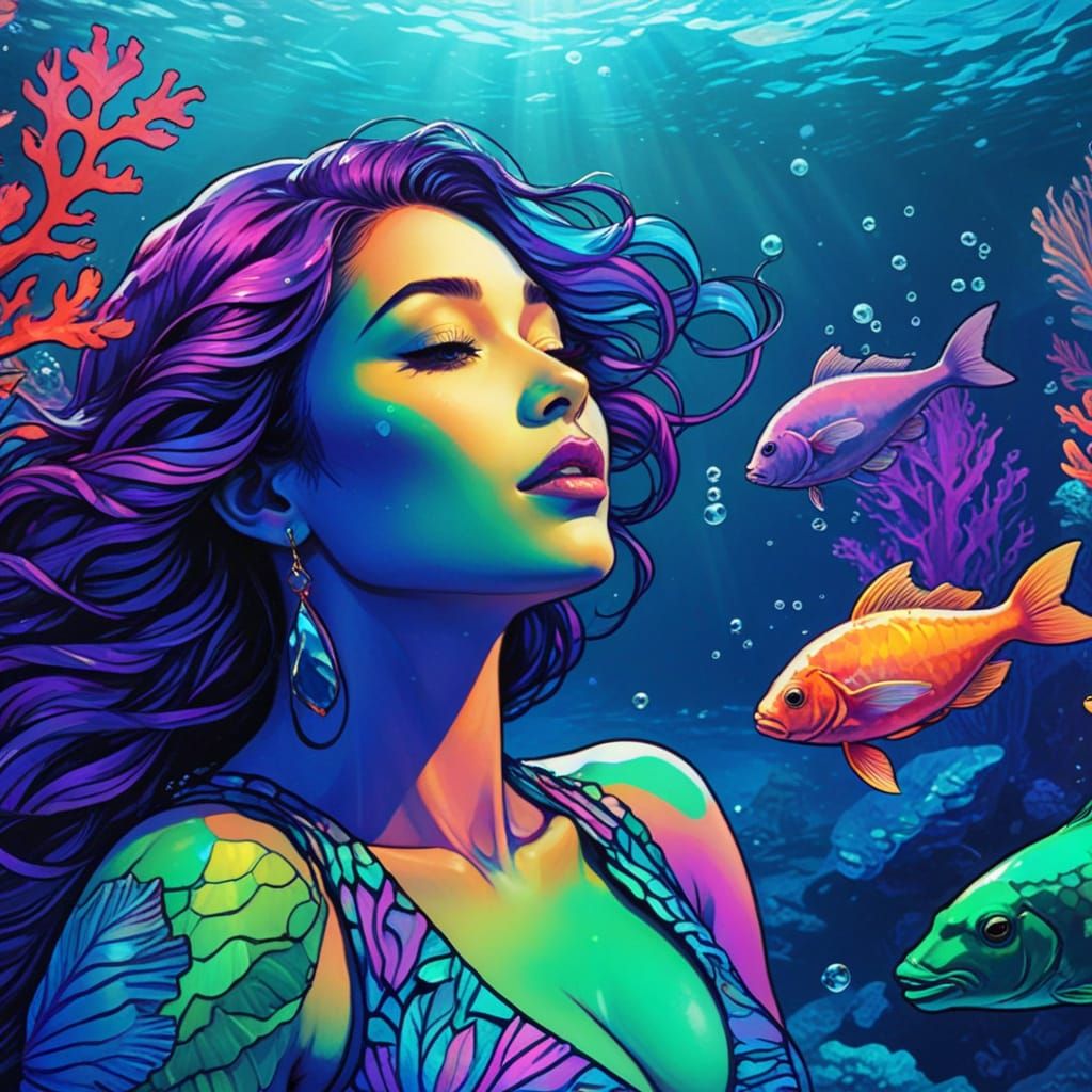 Hawaiian Hula Dancer Swims with Fish in Surreal Aquatic Fant...