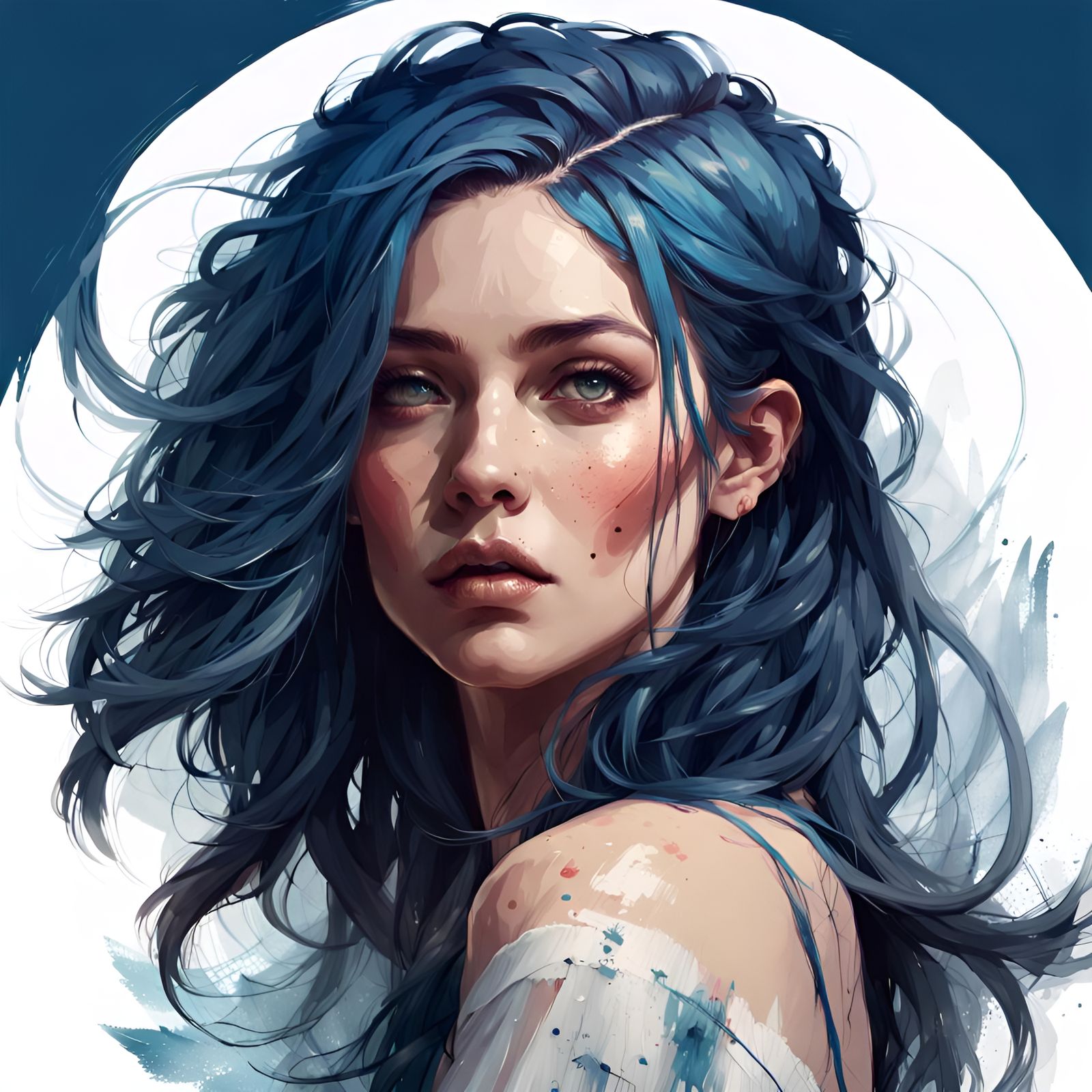 Stunning Blue-Haired Woman: Digital Portrait