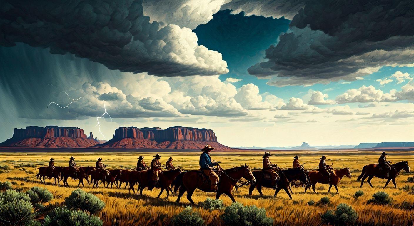 Dramatic Cattle Drive in Van Gogh Style