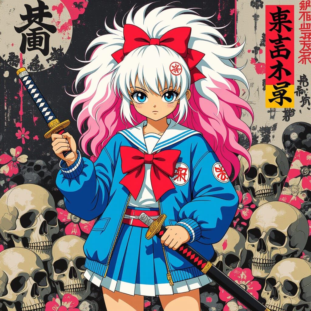 Futuristic Schoolgirl with Sword in Digital Art