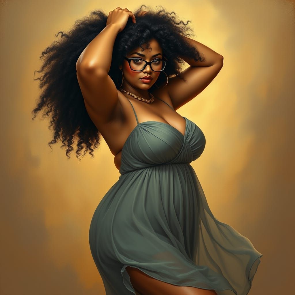 Indian Woman with Flowing Dress, Oil Painting Style