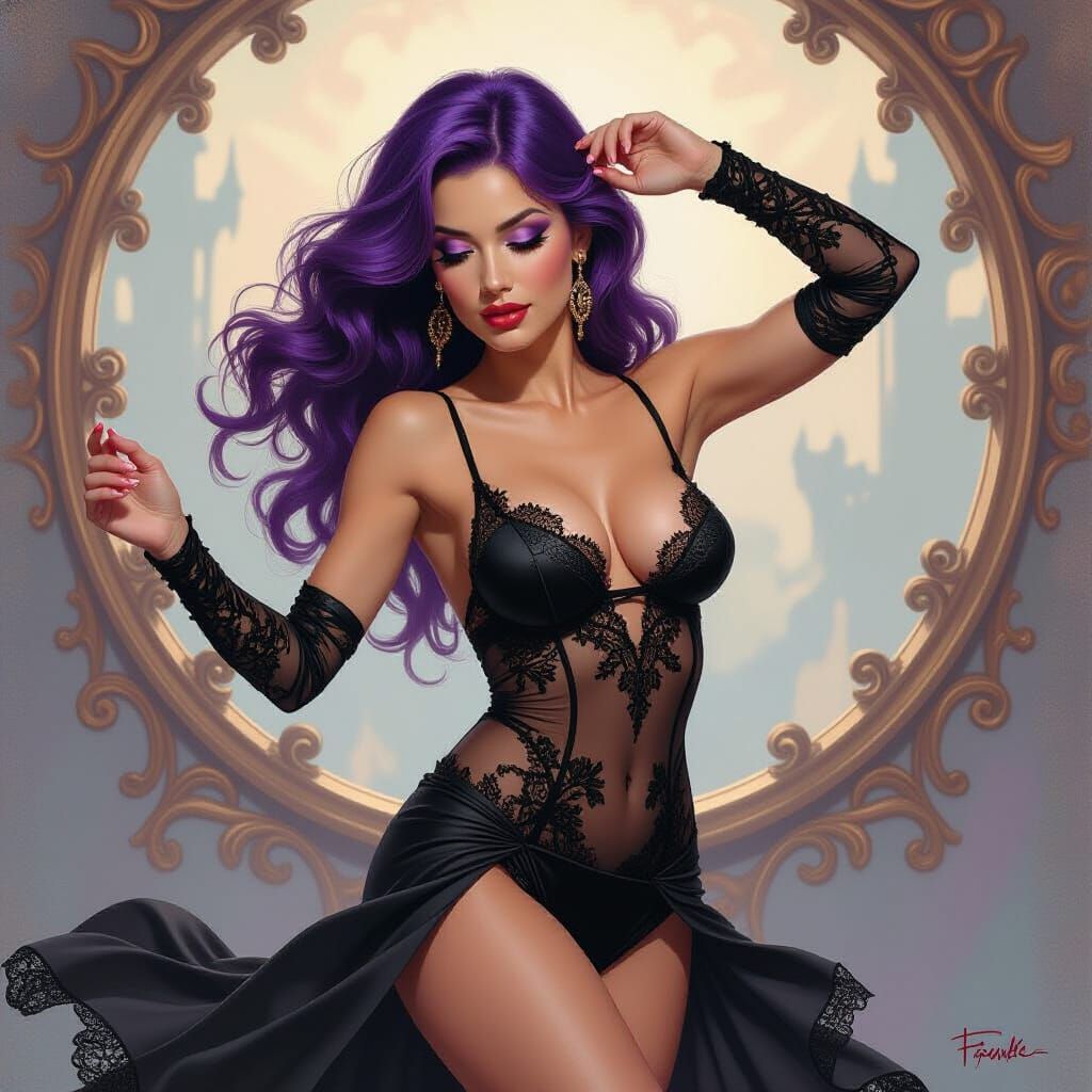 Fantasy Woman Dancing in Dreamscape Painting