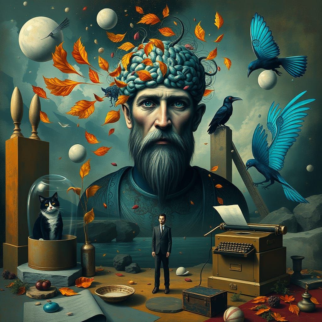 Cosmic Warrior in a Haunting, Surrealist Landscape