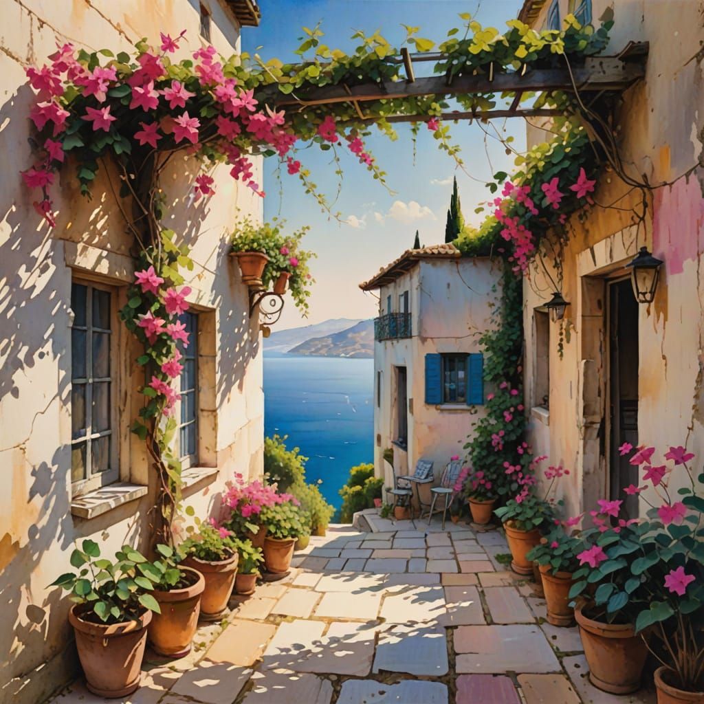 Greek Village House in Warm Mediterranean Light