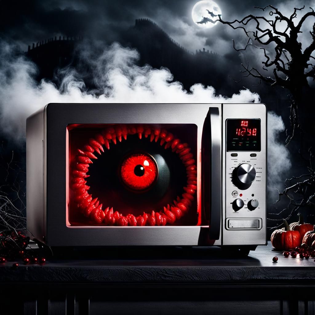 Mutated Microwave in a Dark Fantasy Horror Scene