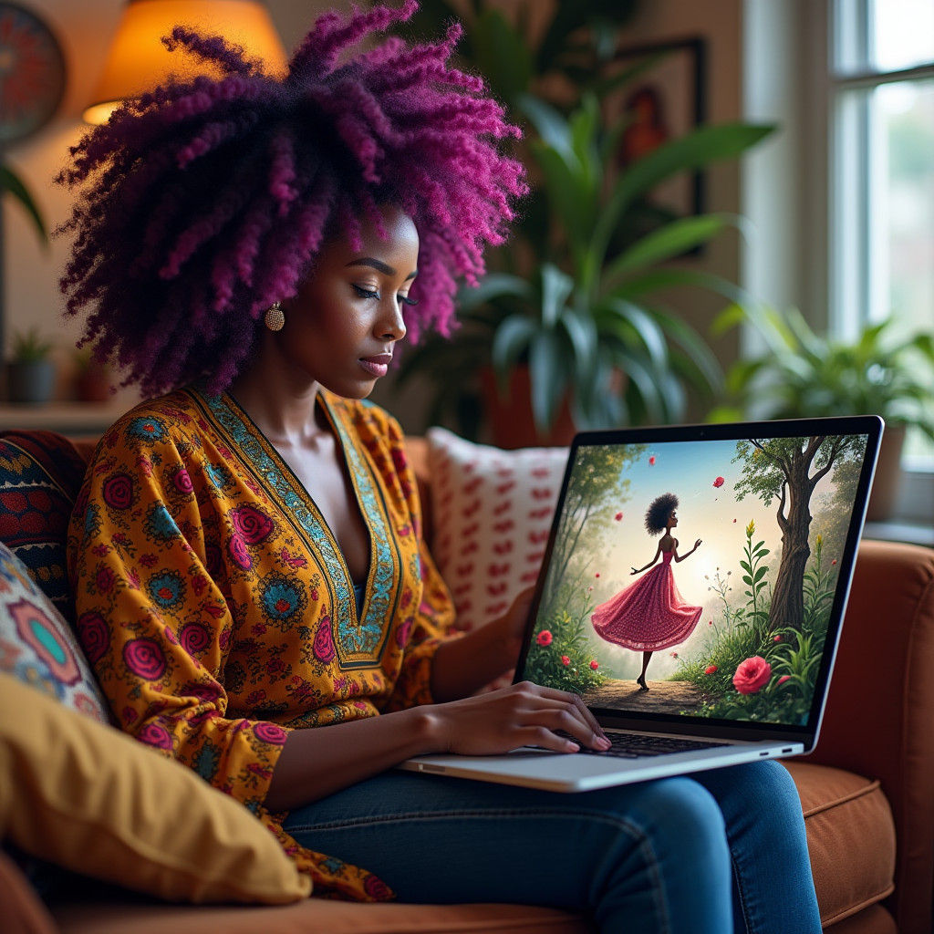 Woman Creates Fantasy AI Art in Watercolor Style