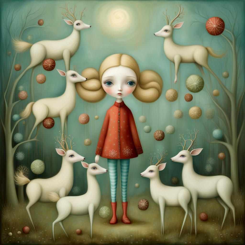 Surreal Winter Doll Illustration in Whimsical Style