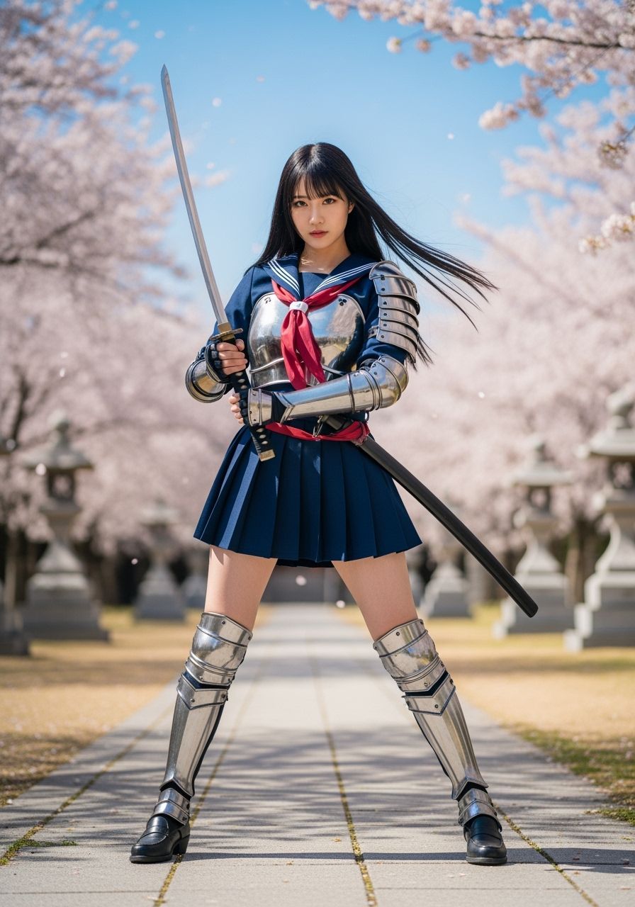 Warrior Kaori in Armored Sailor Uniform at Shrine
