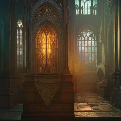 Gothic Cathedral and Clock in Victorian Style