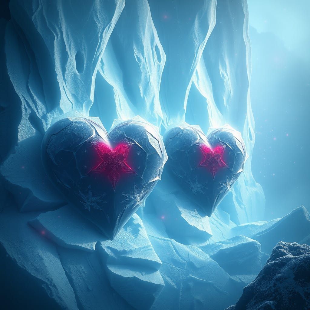 Surreal Hearts Trapped in Glacial Beauty