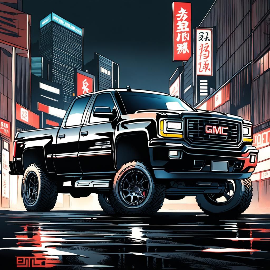 Black 1988 GMC Sierra in Japan, Anime Style