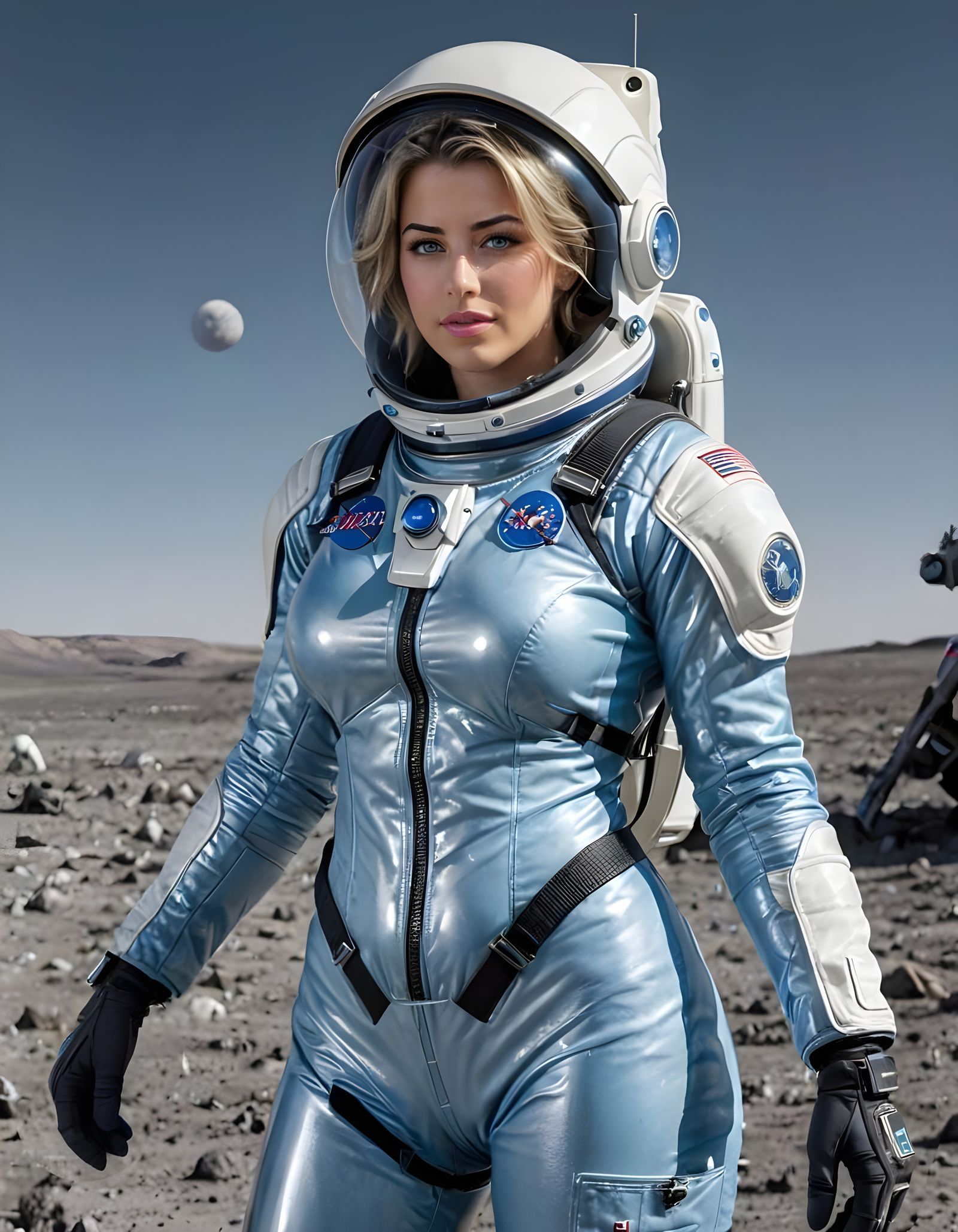Astronaut on the Moon in Blue Spacesuit