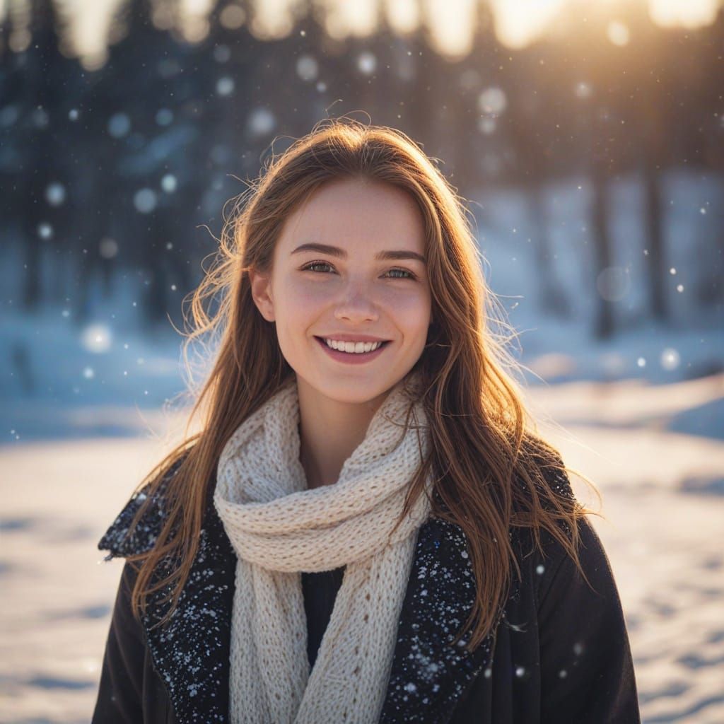 Girl on Snow Hill in Whimsical Style