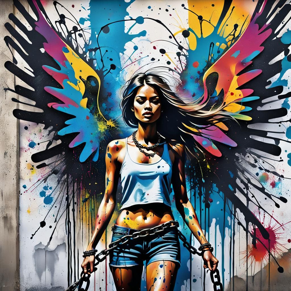 Street Art: Girl in Chains, Abstract Expressionism