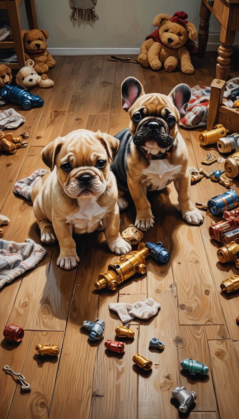 Endearing Puppies in Oil Painting with Earthy Tones