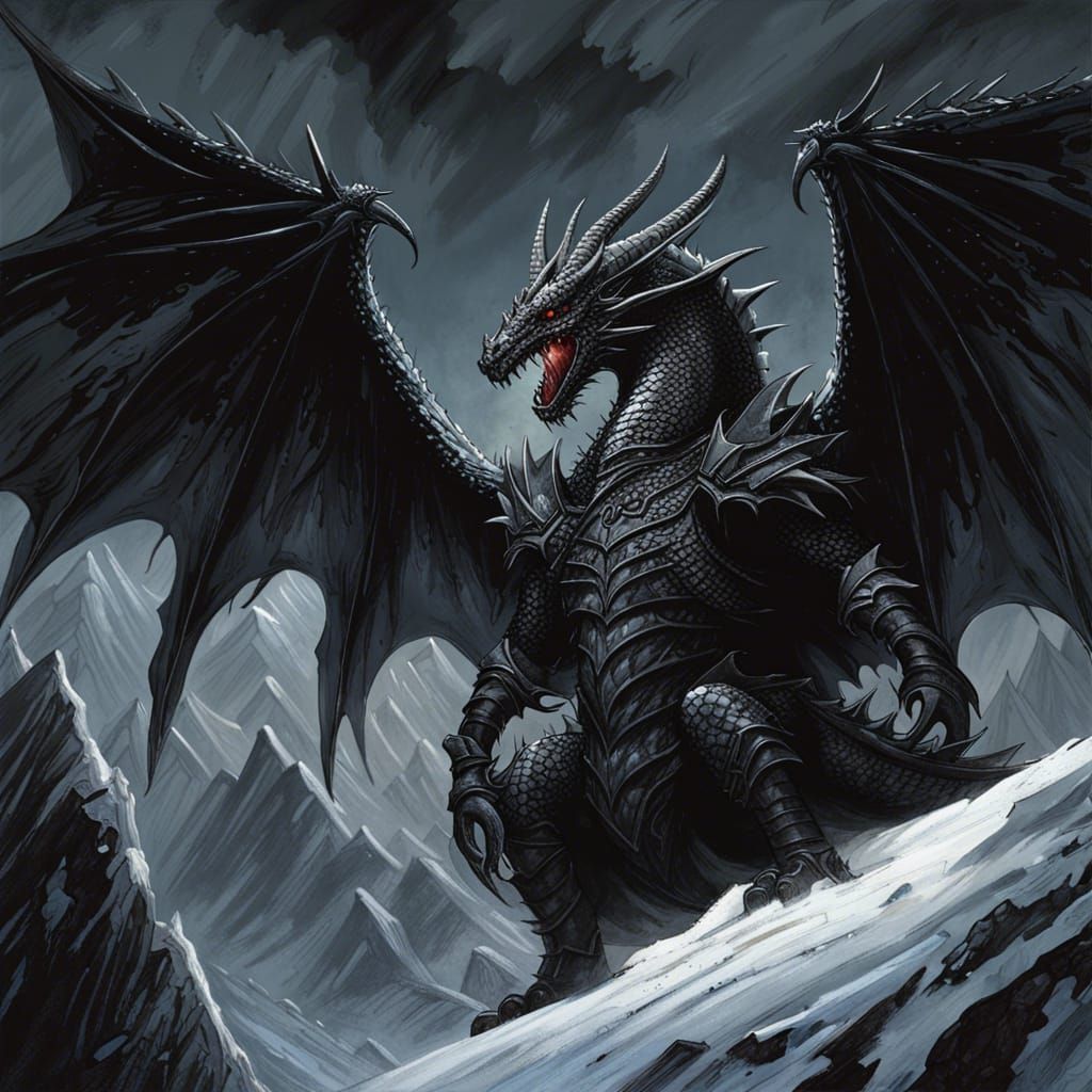 Dark Fantasy Dragon in Gothic Landscape
