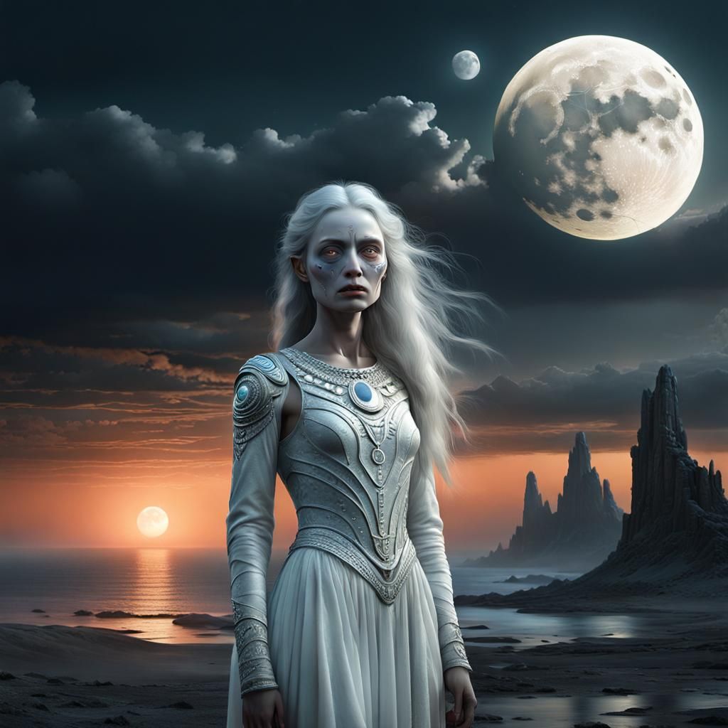 Dramatic Photo of Woman with Moon-Pale Skin