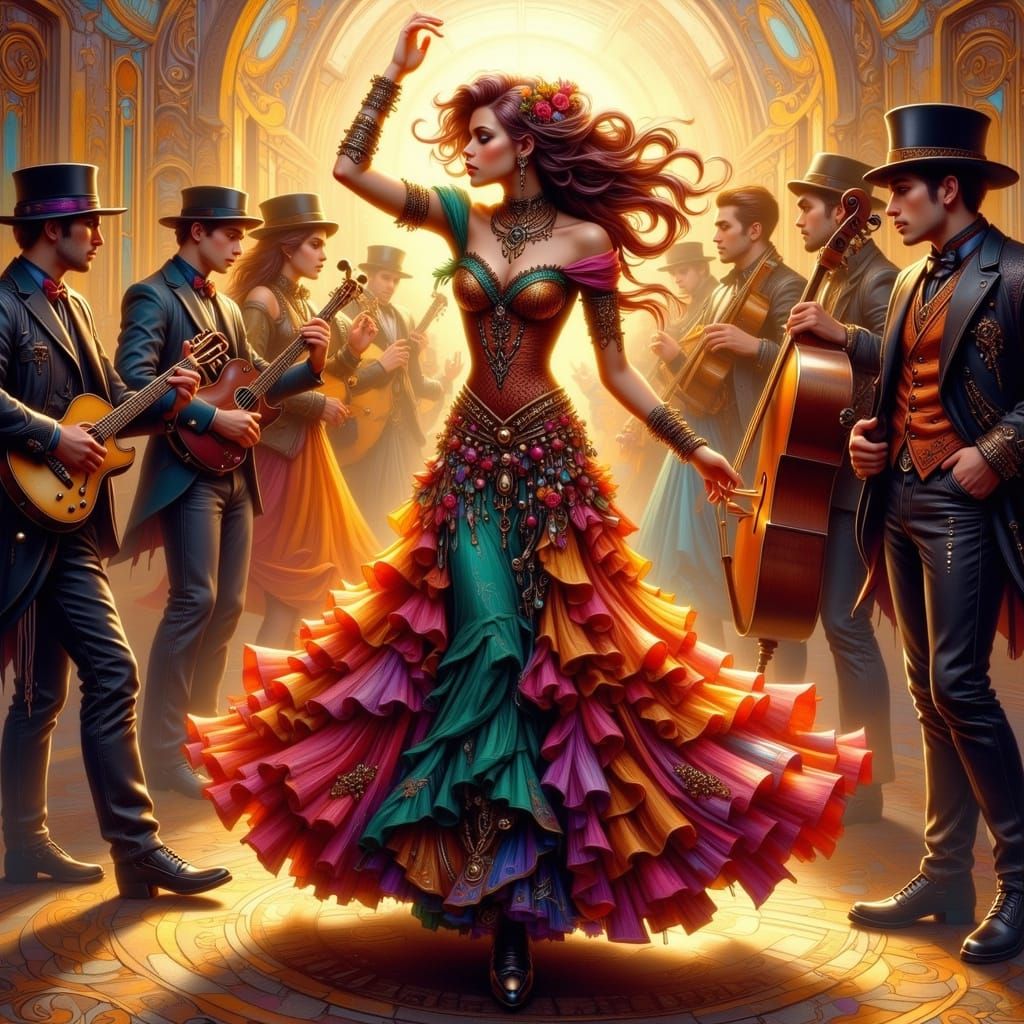 Gypsy Woman Dancing with Colorful Band