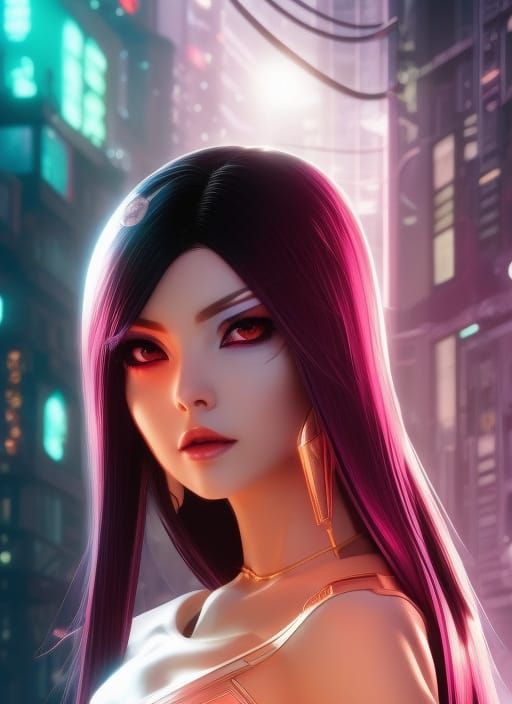 Cyberpunk Girl with Cybernetic Enhancements: Digital Illustr...
