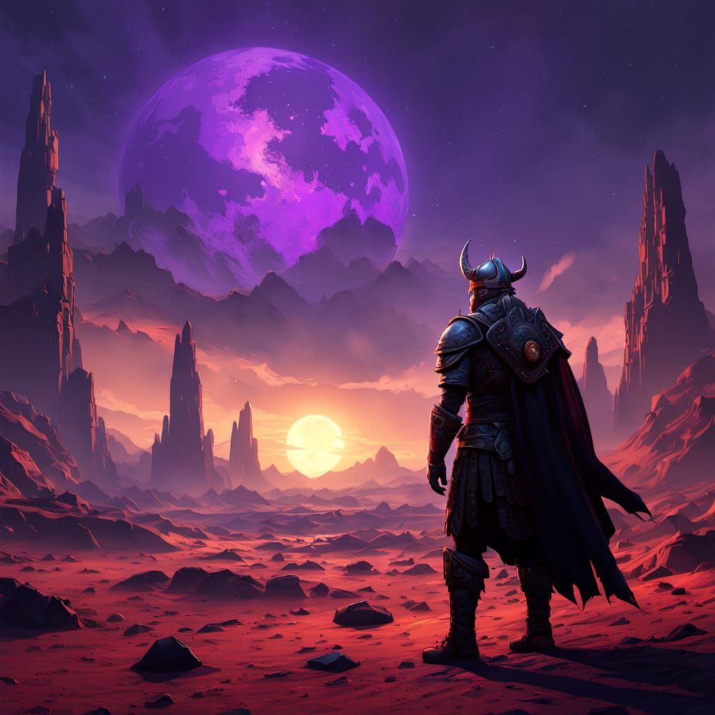 Viking Warrior on Alien Planet in Dark Fantasy Style