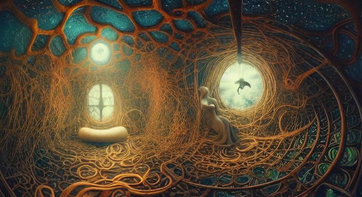 Eerie Ghost in Surreal Starry Landscape