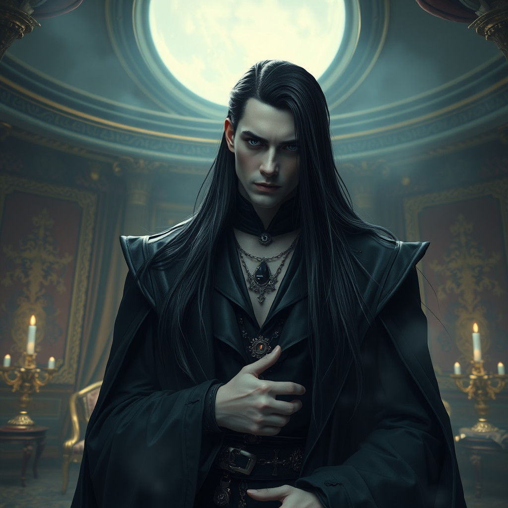 Eerie Elegant Dark Lord in Mystical Chamber