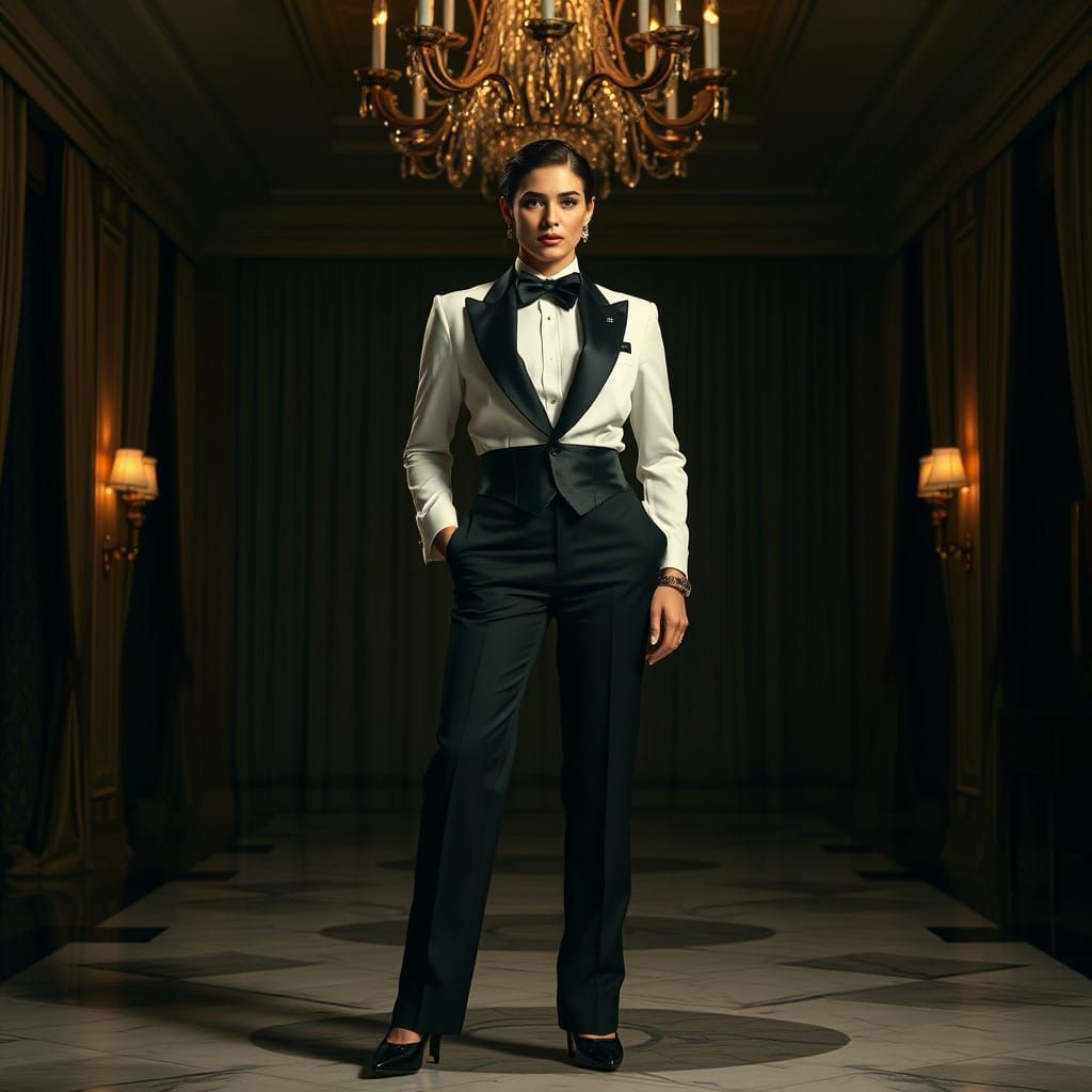 Elegant Woman in Tuxedo, Classic Hollywood Portrait