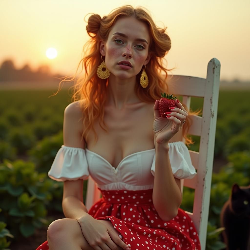 Strawberry Girl Portrait in Cinematic Film Style