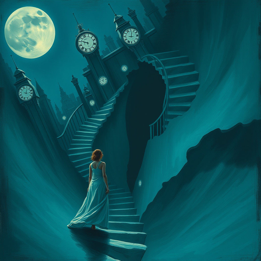 Surrealist Woman at Edge of Endless Void