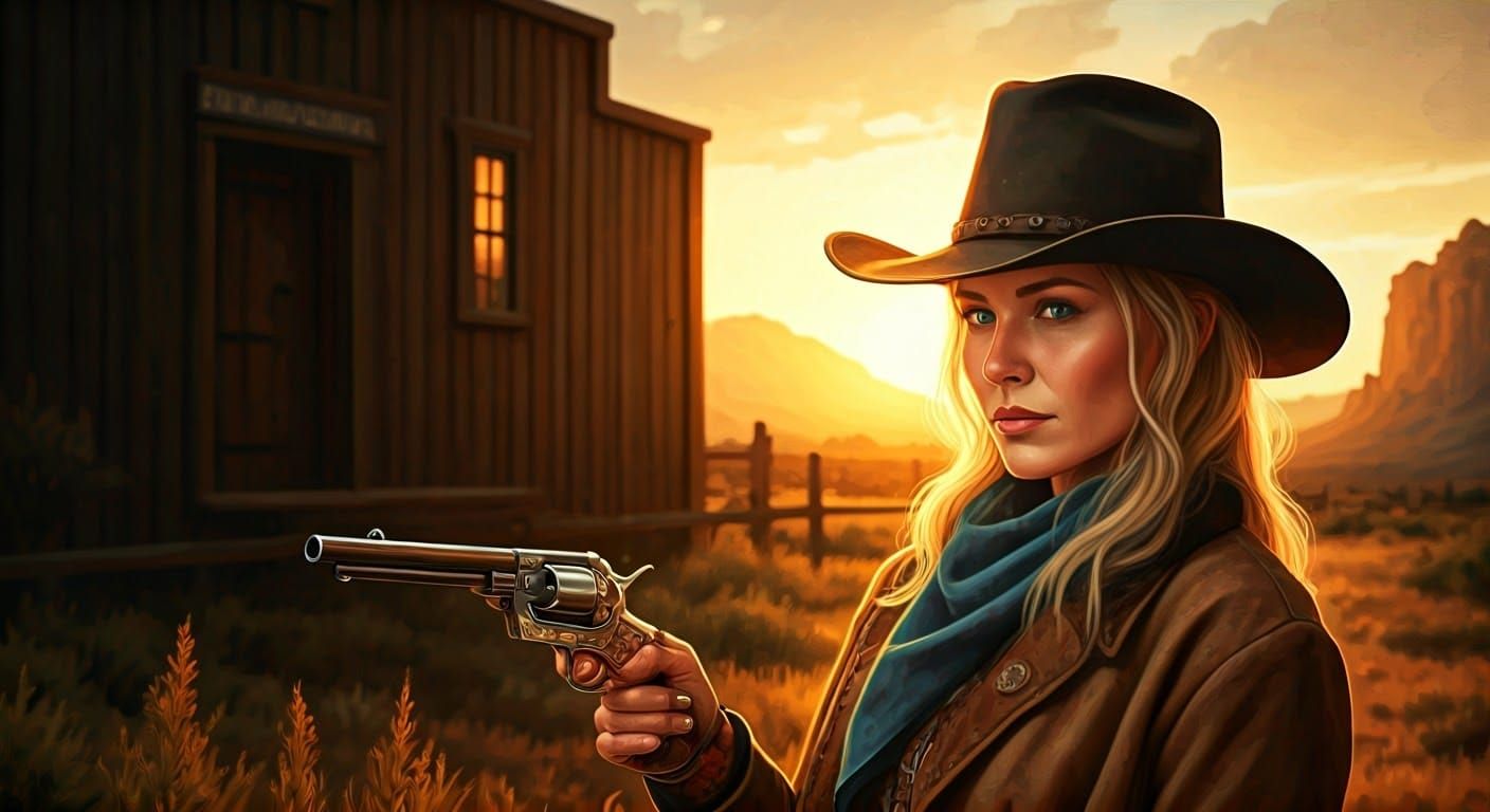 Old West Gunfighter: Watercolor Portrait in Ethereal Light