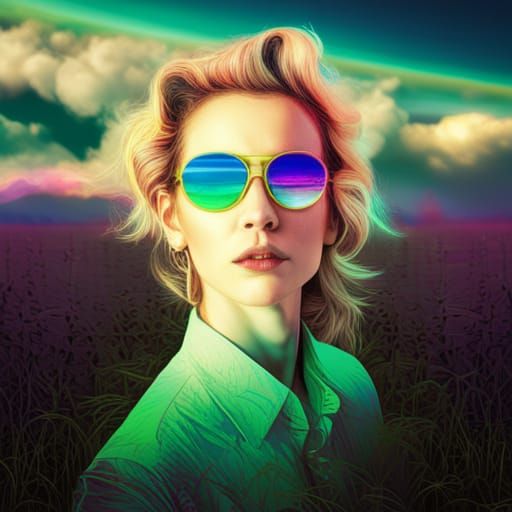 Surreal Composite Image in Synthwave Neon Retro Style