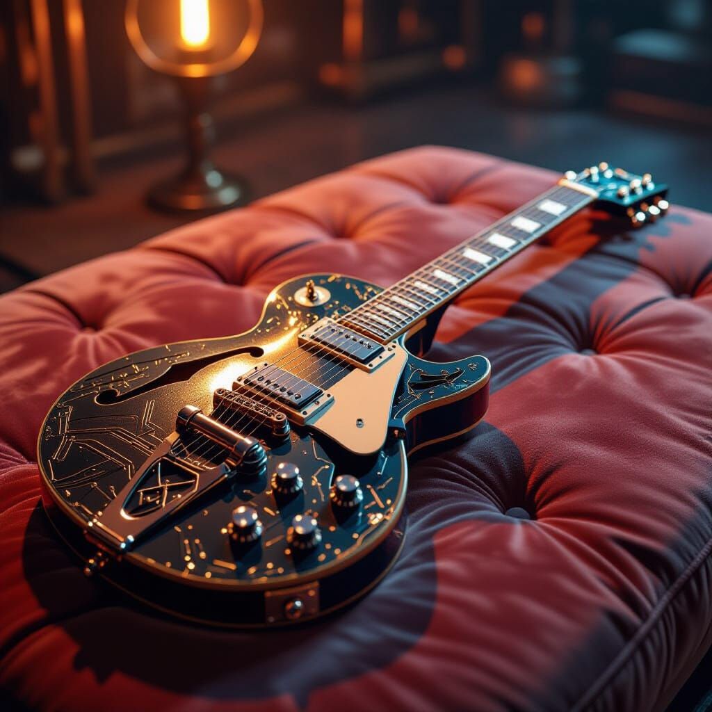 Futuristic Electric Guitar on Velvet Surface