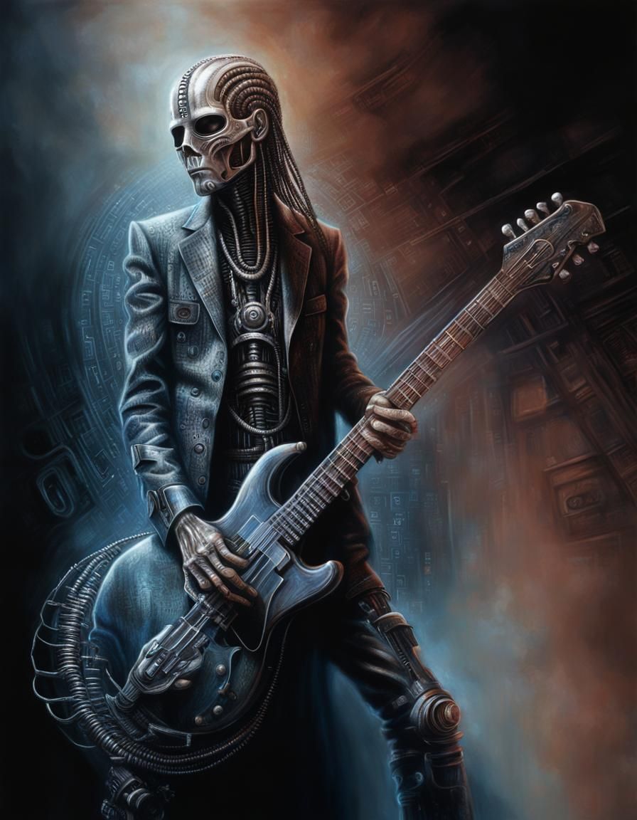 Dystopian Binary Code Portrait in Gritty Style