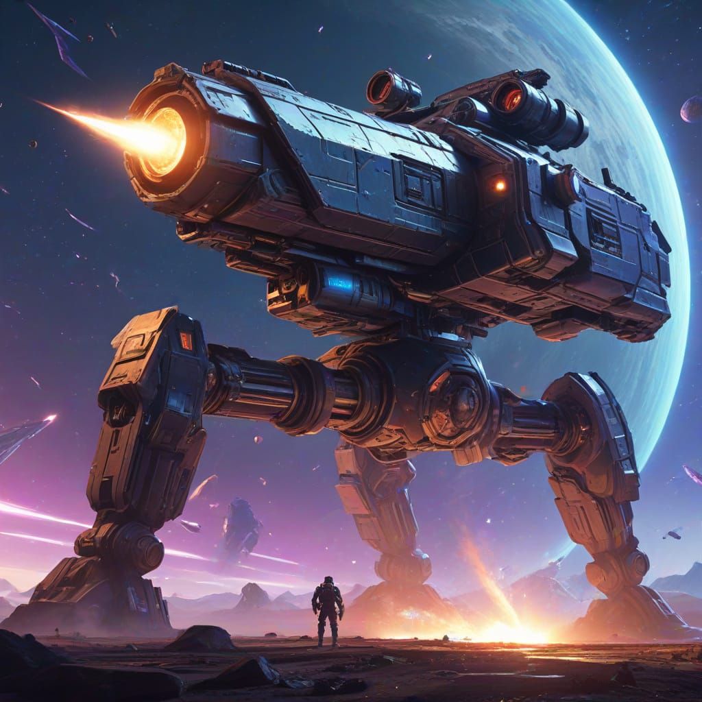 Armored Intergalactic Battle Platform in Space