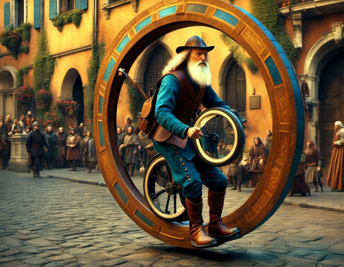 Leonardo da Vinci to ride an unicycle