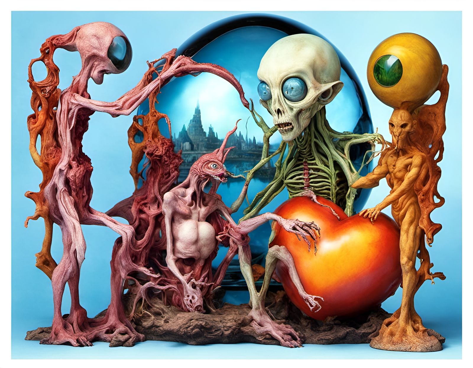 Surreal Alien Cryptid Heart: 3D Digital Art