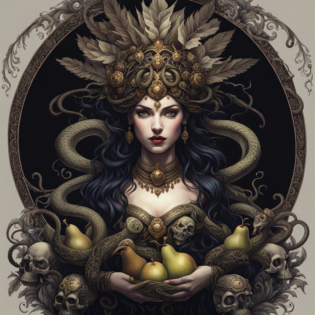 Lilith in Dark World with Pear and Headdress