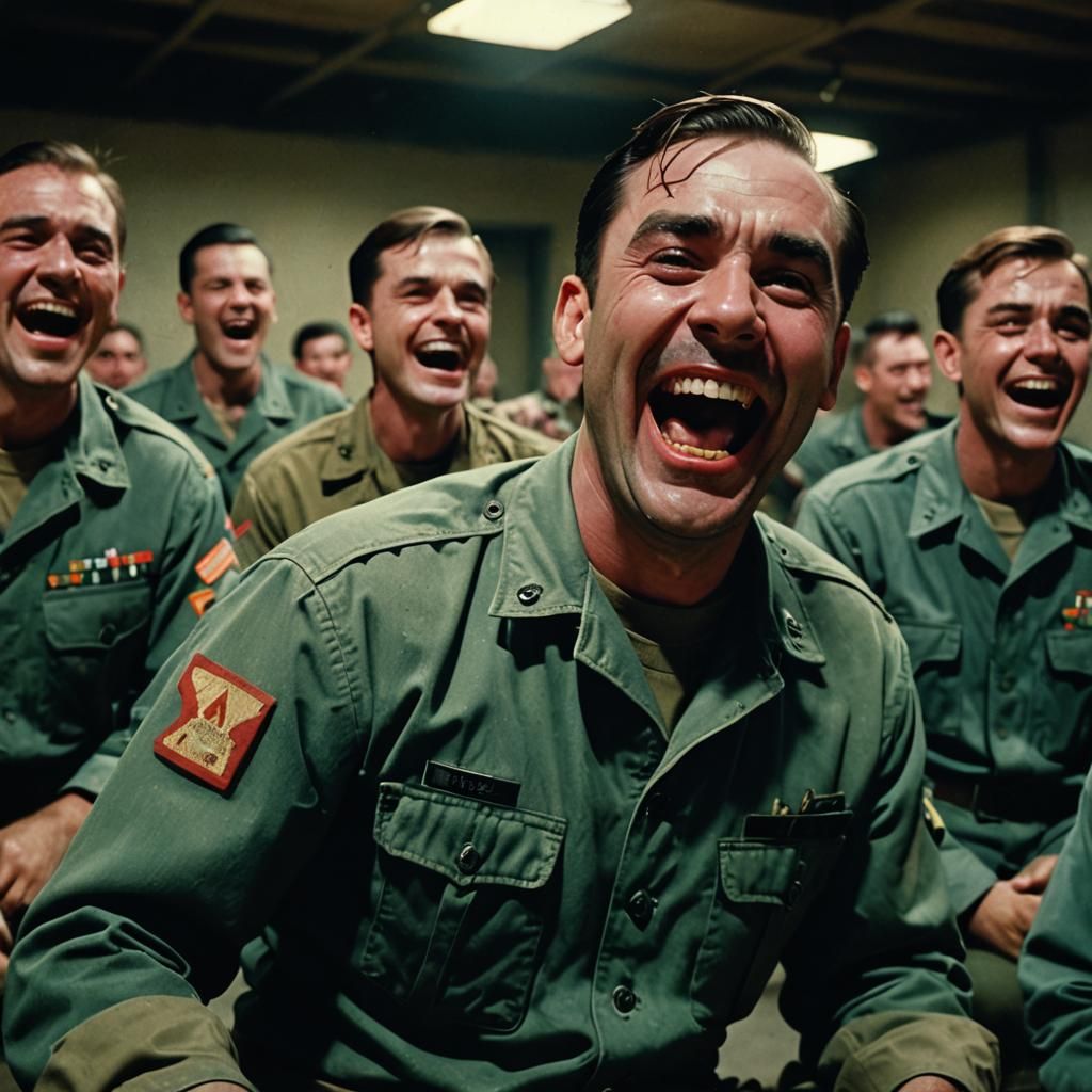Cinematic Close-Up of Soldier's Maniacal Laughter