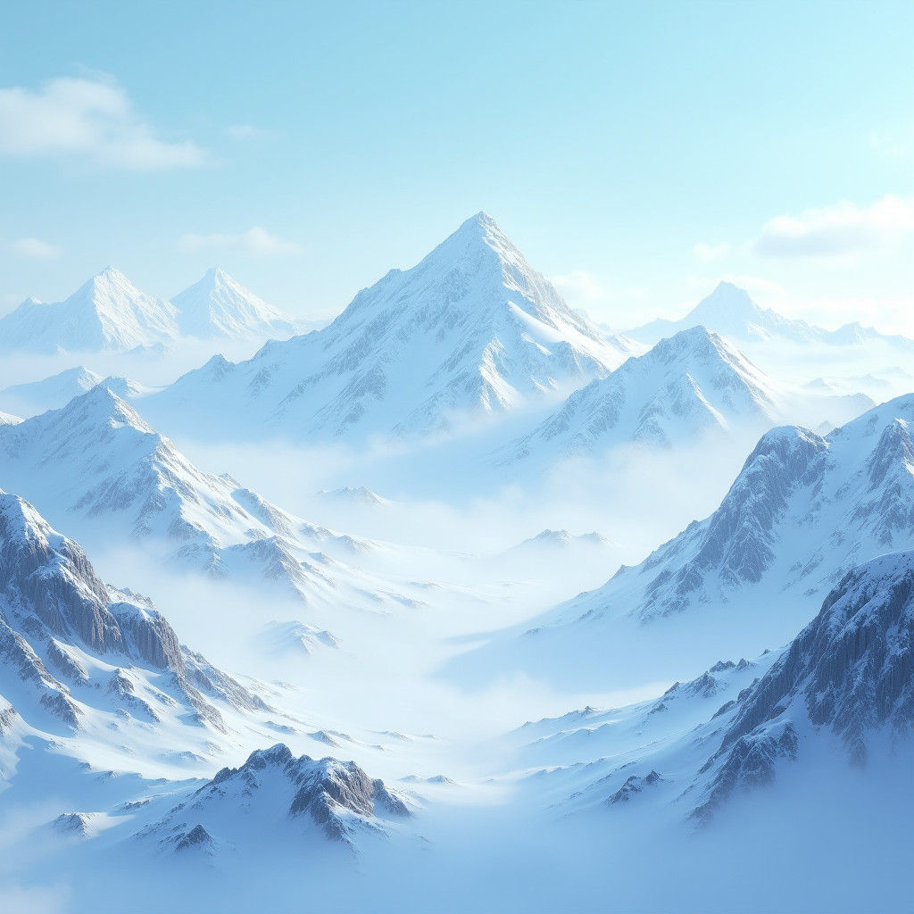 Dreamy Snowy Mountain Range in Fantasy Style