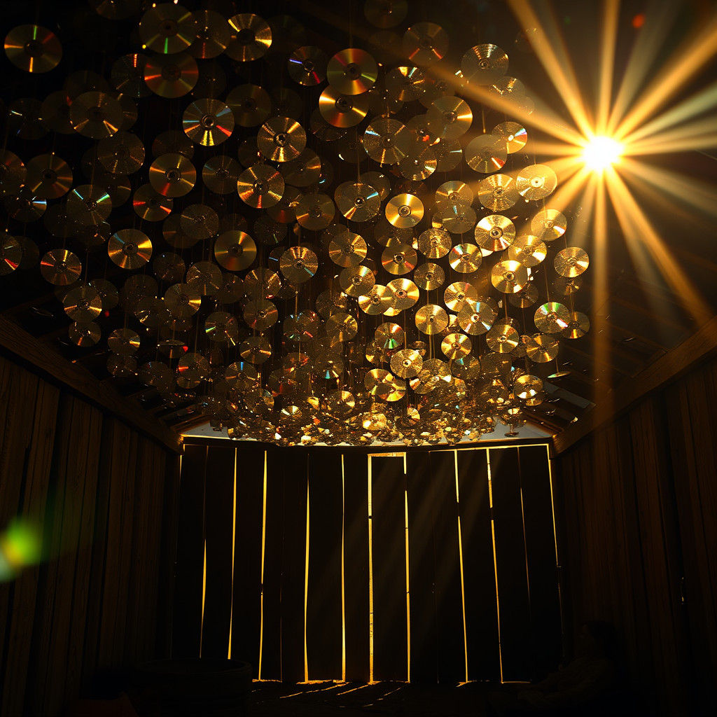 Shimmering Reflections: Sunlight on CDs in Hyperrealistic St...