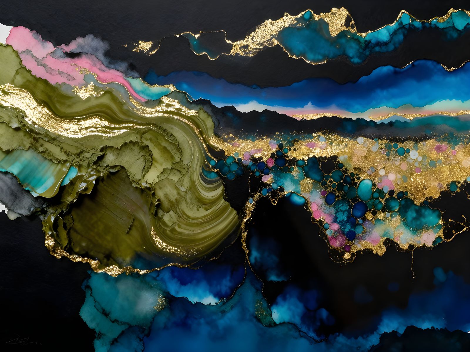 Vibrant Alcohol Inks Flowing on Black Paper