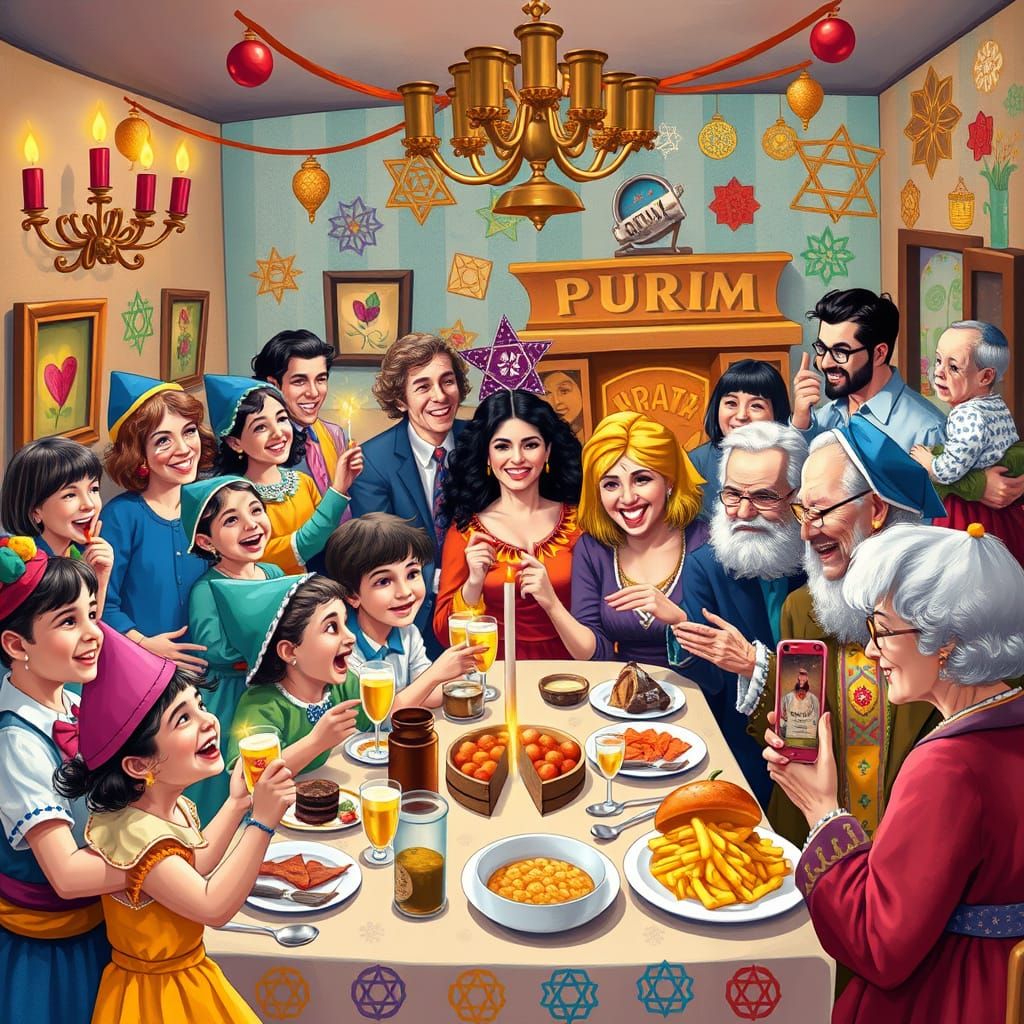 Jewish Holiday Celebration Across Generations in Vibrant Whi...