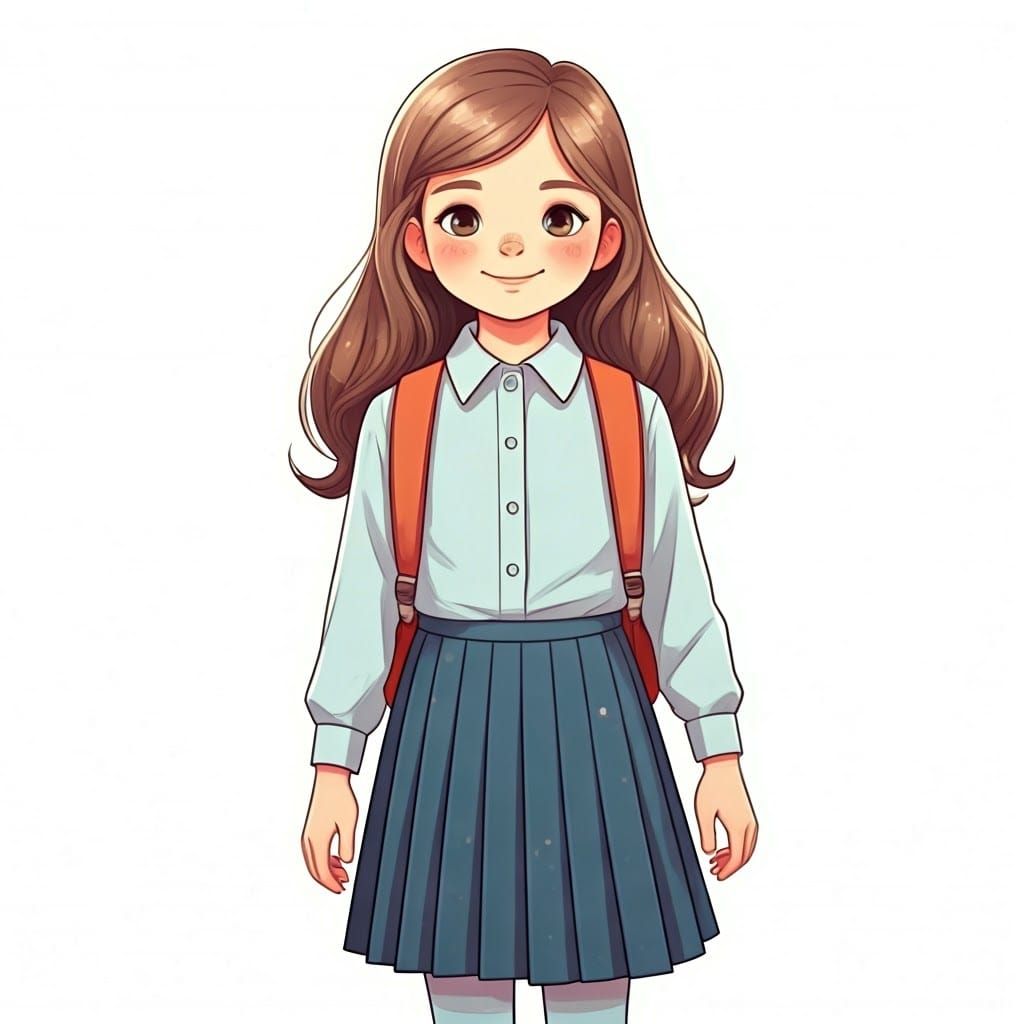 Semi-Realistic Drawing of a Happy Schoolgirl