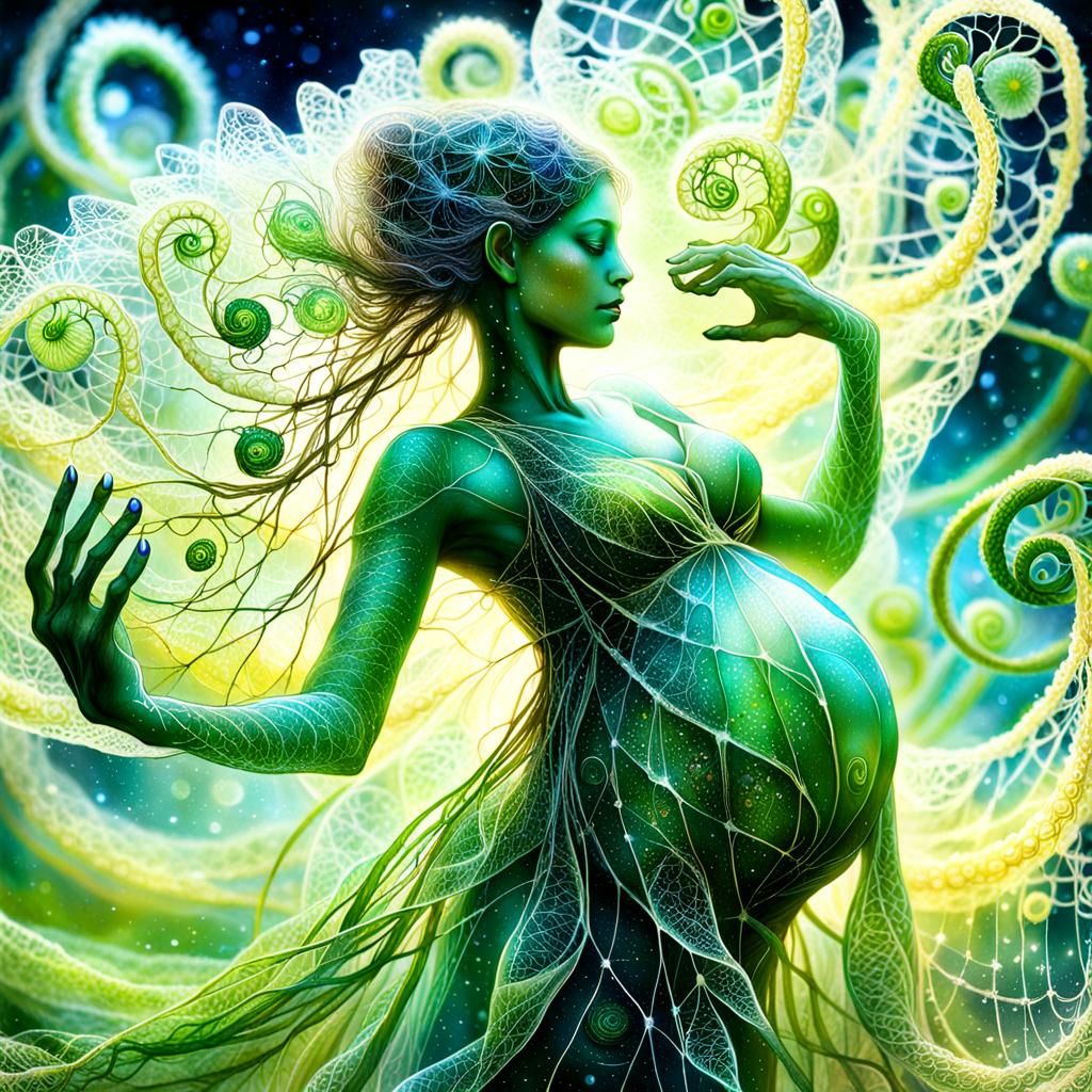 Pregnant Nymph in a Botanical Macroscape