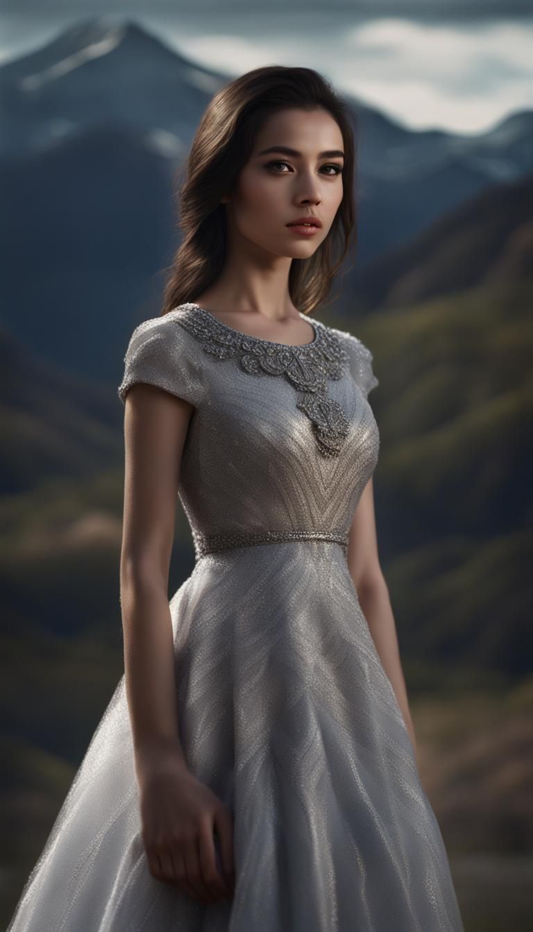 Young Girl in Dress Photorealistic Portrait
