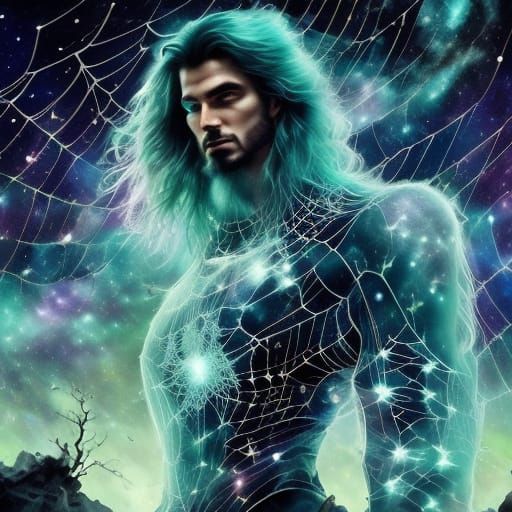 Cosmic Spider Weaving Starlight Between Nebulae