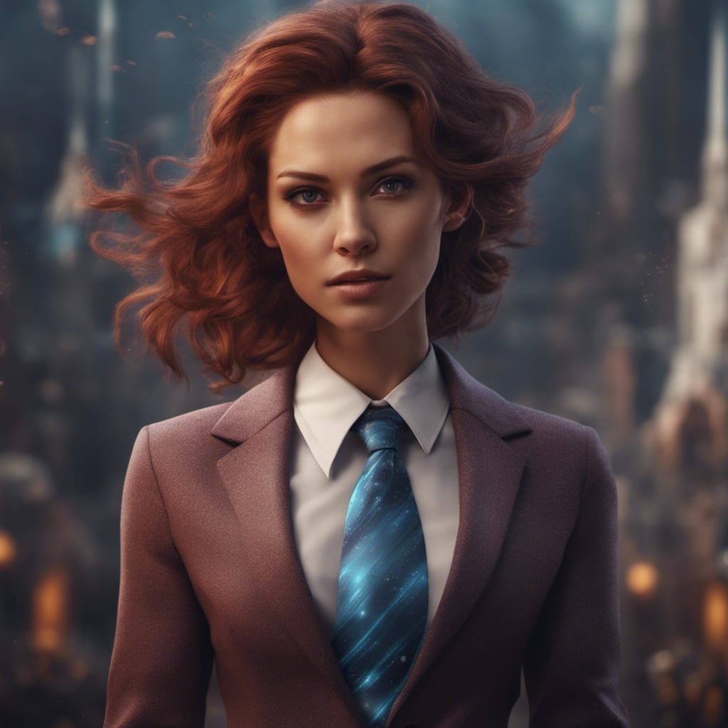 Woman in Tie: Detailed Matte Painting
