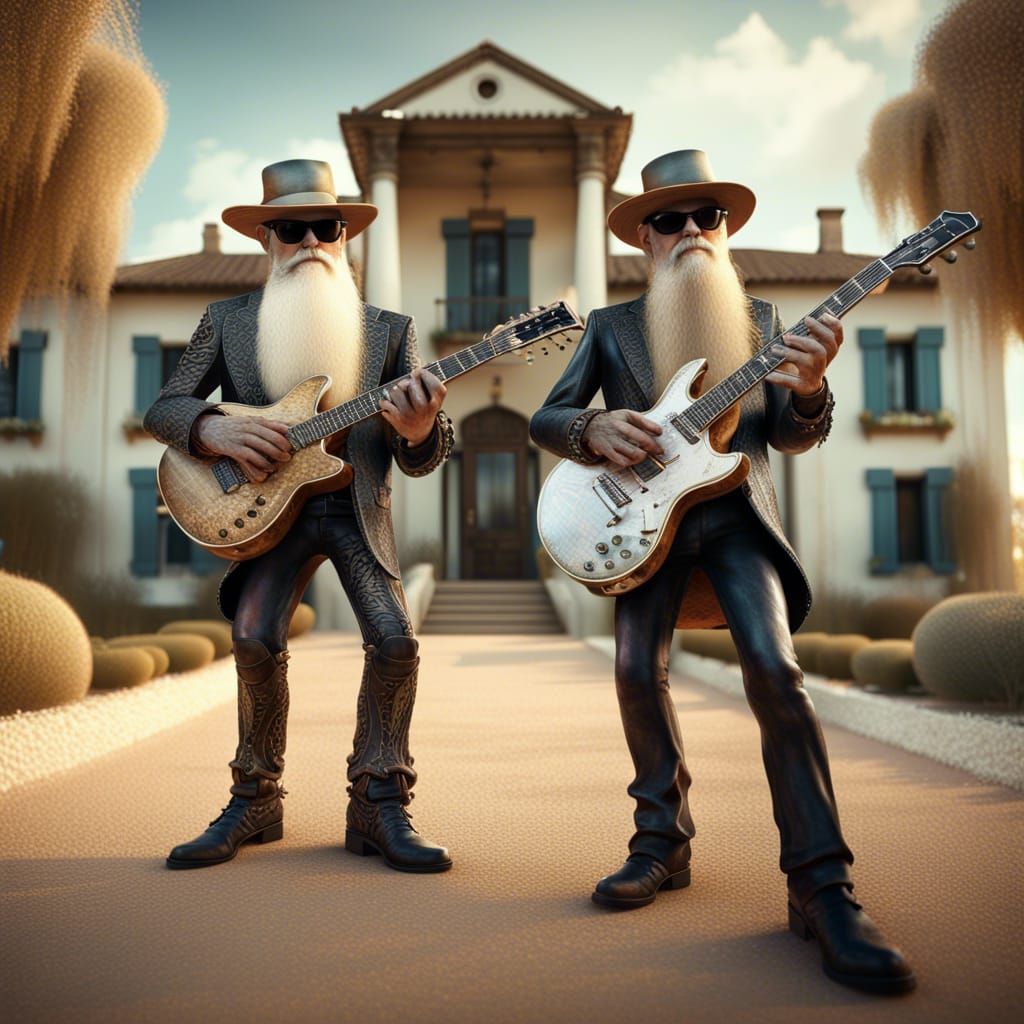 ZZ Top Guitarists in Southern Landscape: 3D Art