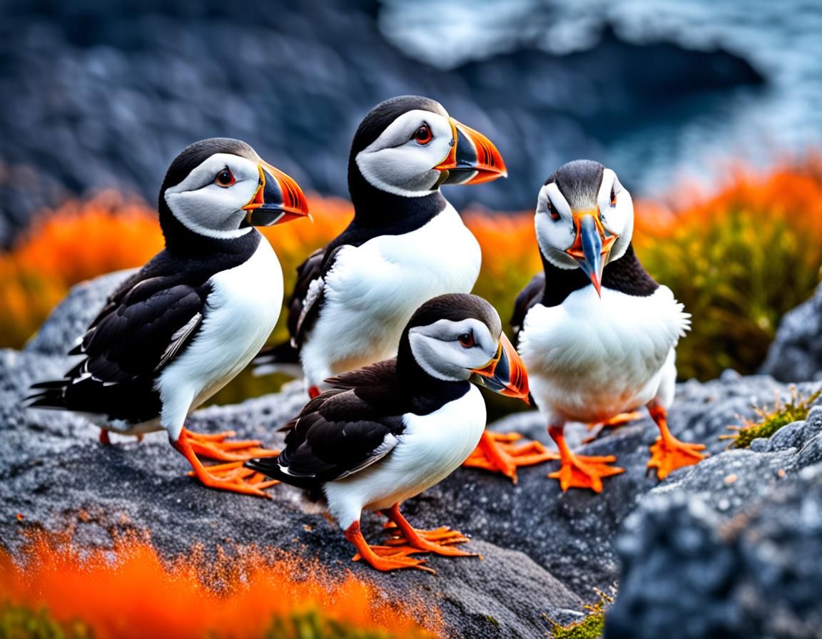 Icelandic Puffins and Glaciers in Hyperrealistic Style
